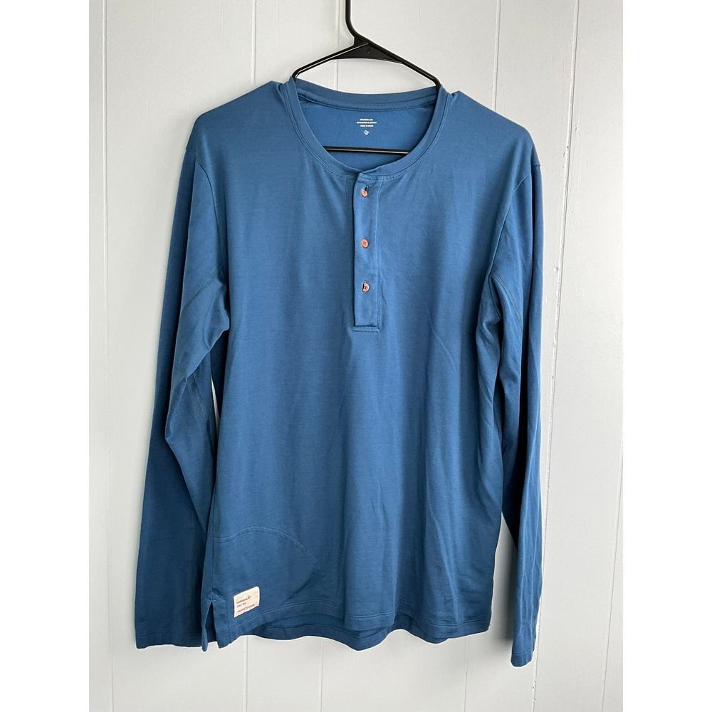 Norrona‎ Svalbard Grandpa Shirt Mens Medium Blue Wool Blend Henley 2415-19